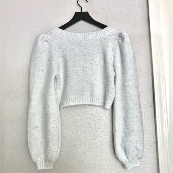 For Love And Lemons White Shimmer Buttoned Crop Sweater - Picture 6 of 6